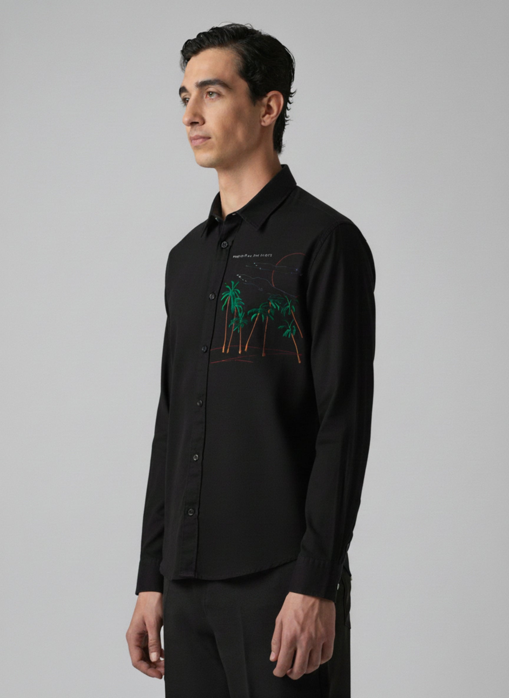 Men’s Landscape Embroidered Linen Shirt