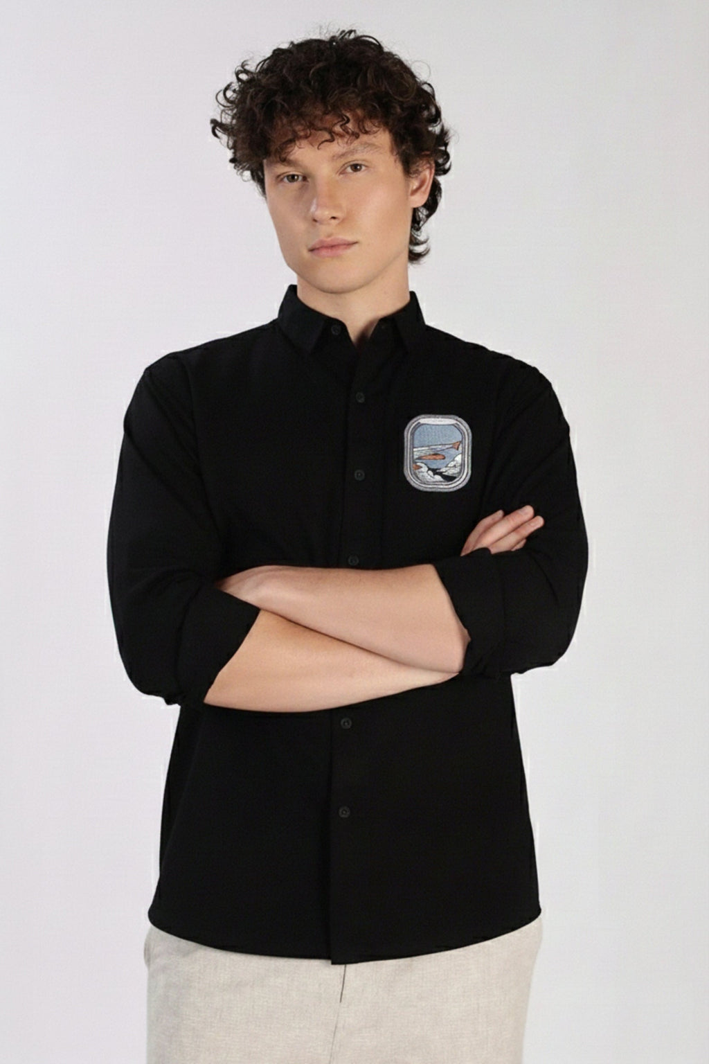 Men’s Flight Window Embroidered Linen Shirt