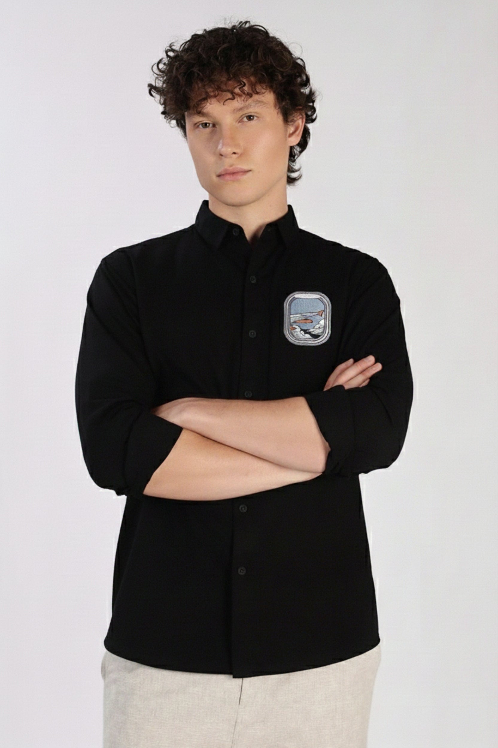 Men’s Flight Window Embroidered Linen Shirt