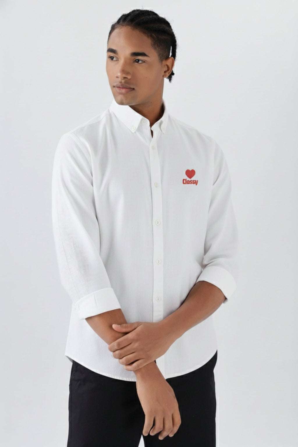 Men’s Classy Heart Embroidered Linen Shirt