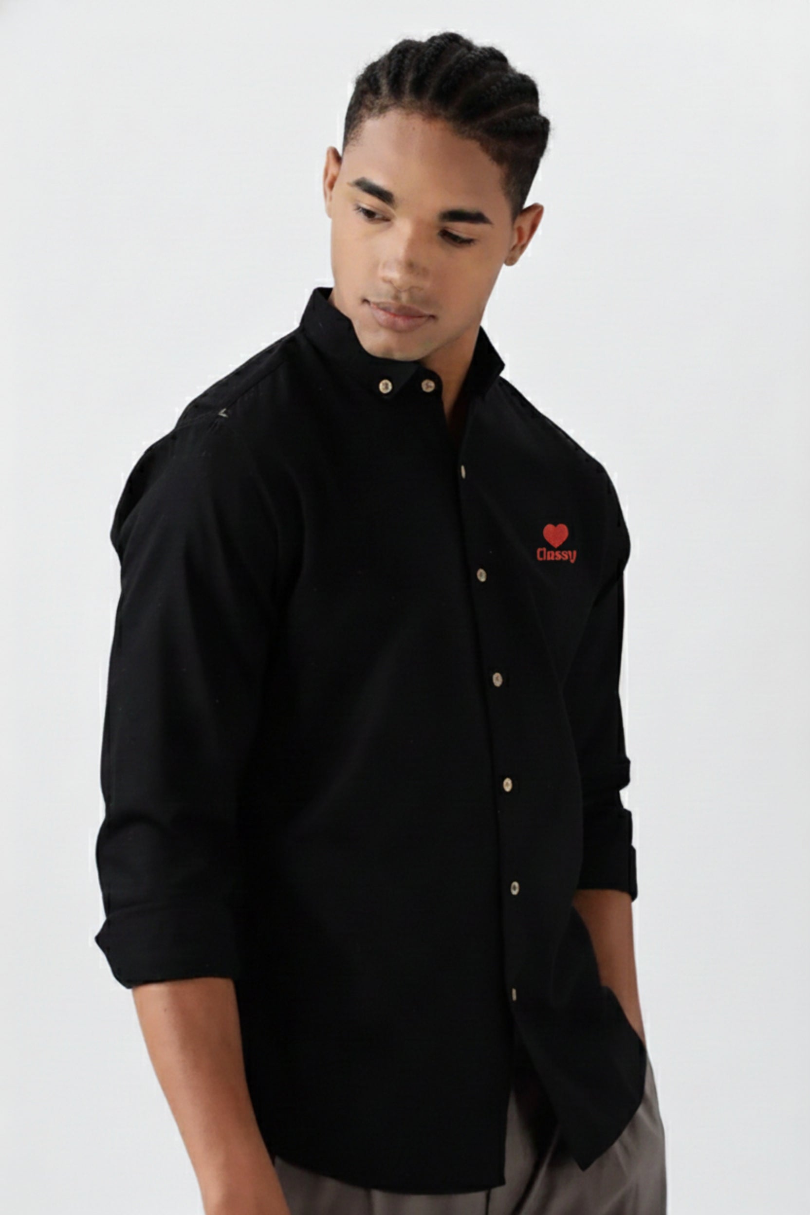 Men’s Classy Heart Embroidered Linen Shirt