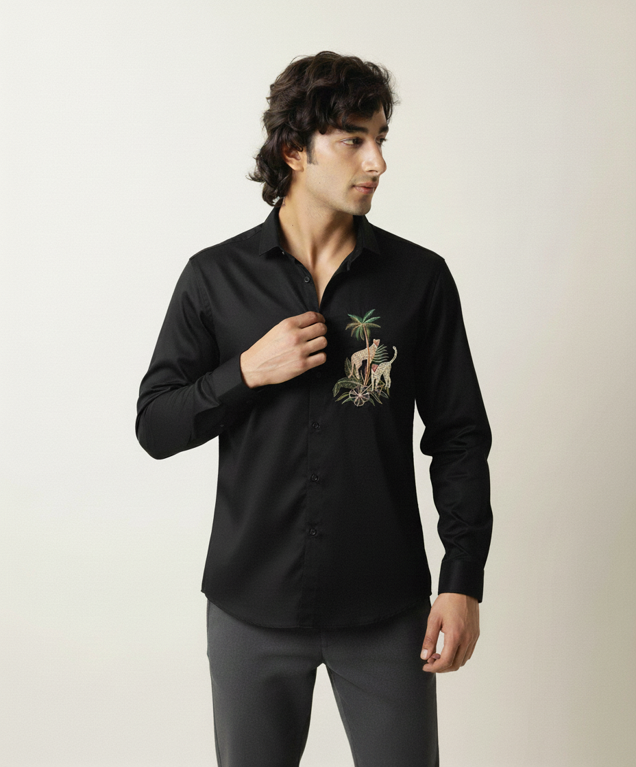 Men’s Cliff Tiger Embroidered Linen Shirt