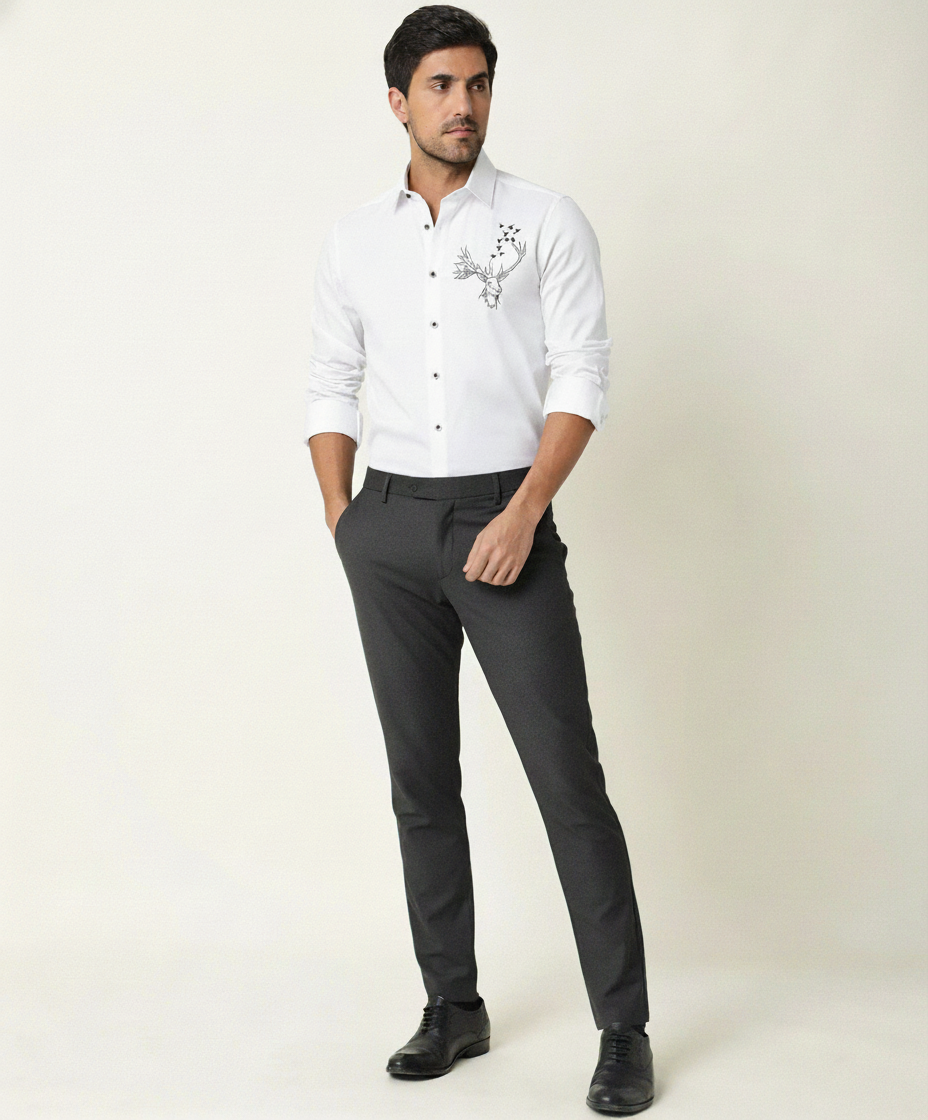 Men’s Black DEER Embroidered Linen Shirt
