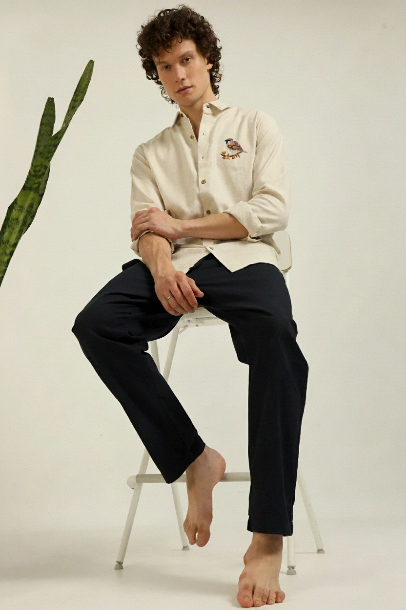 Men’s Sparrow Embroidered Linen Shirt