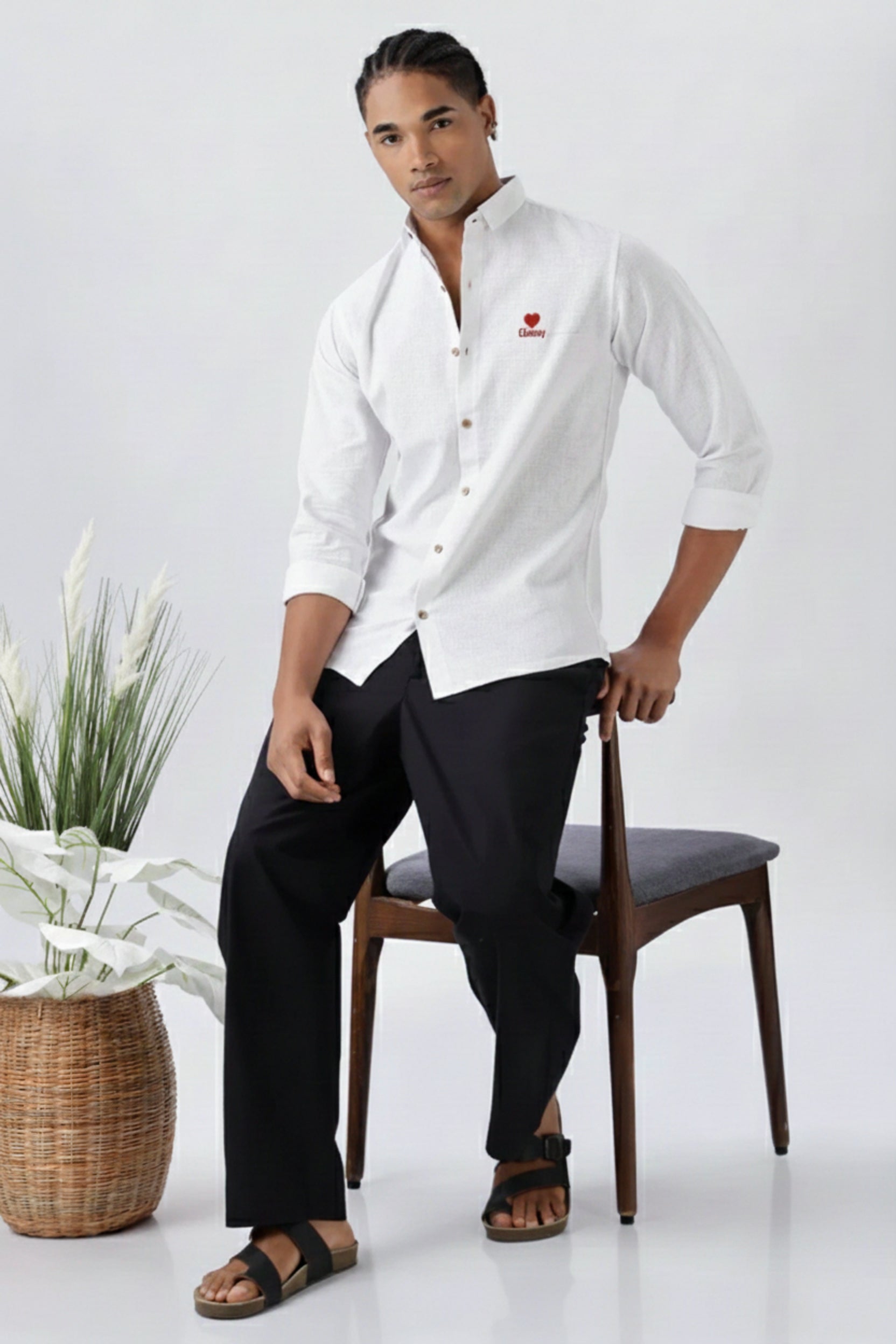 Men’s Classy Heart Embroidered Linen Shirt