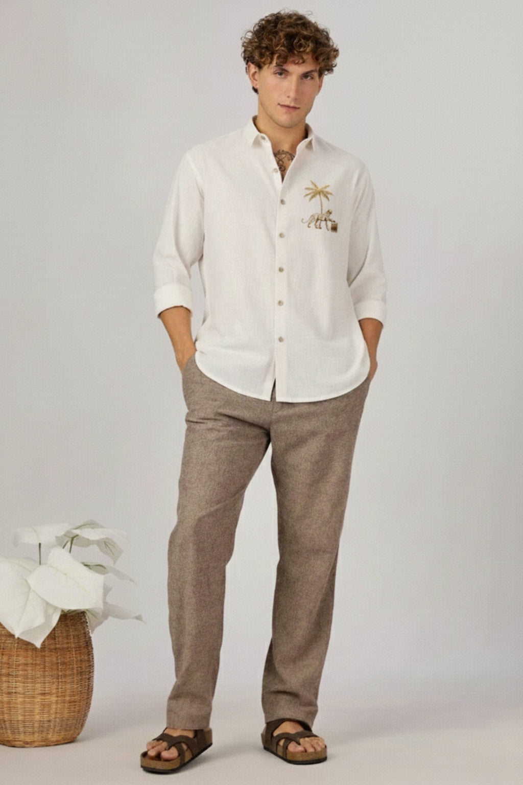 Men’s Gulf Tiger Embroidered Linen Shirt