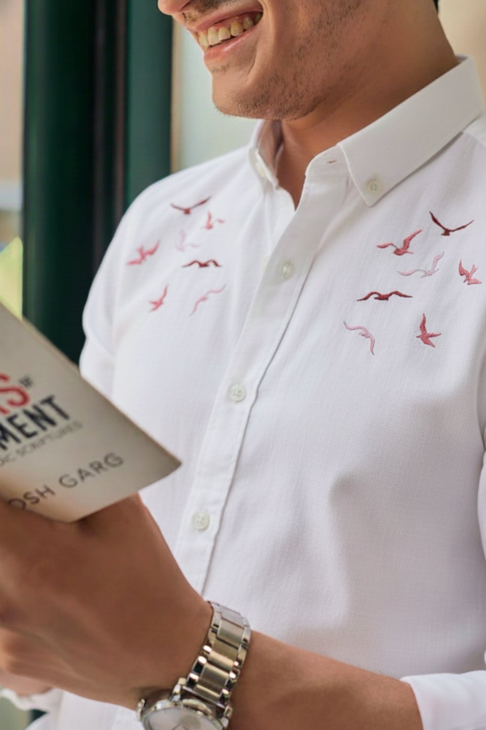 Men’s Seagull Embroidered Linen Shirt