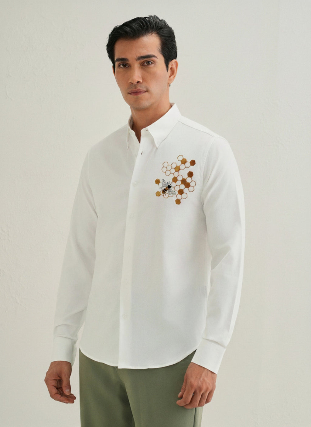 Men’s Honeycomb Embroidered Linen Shirt