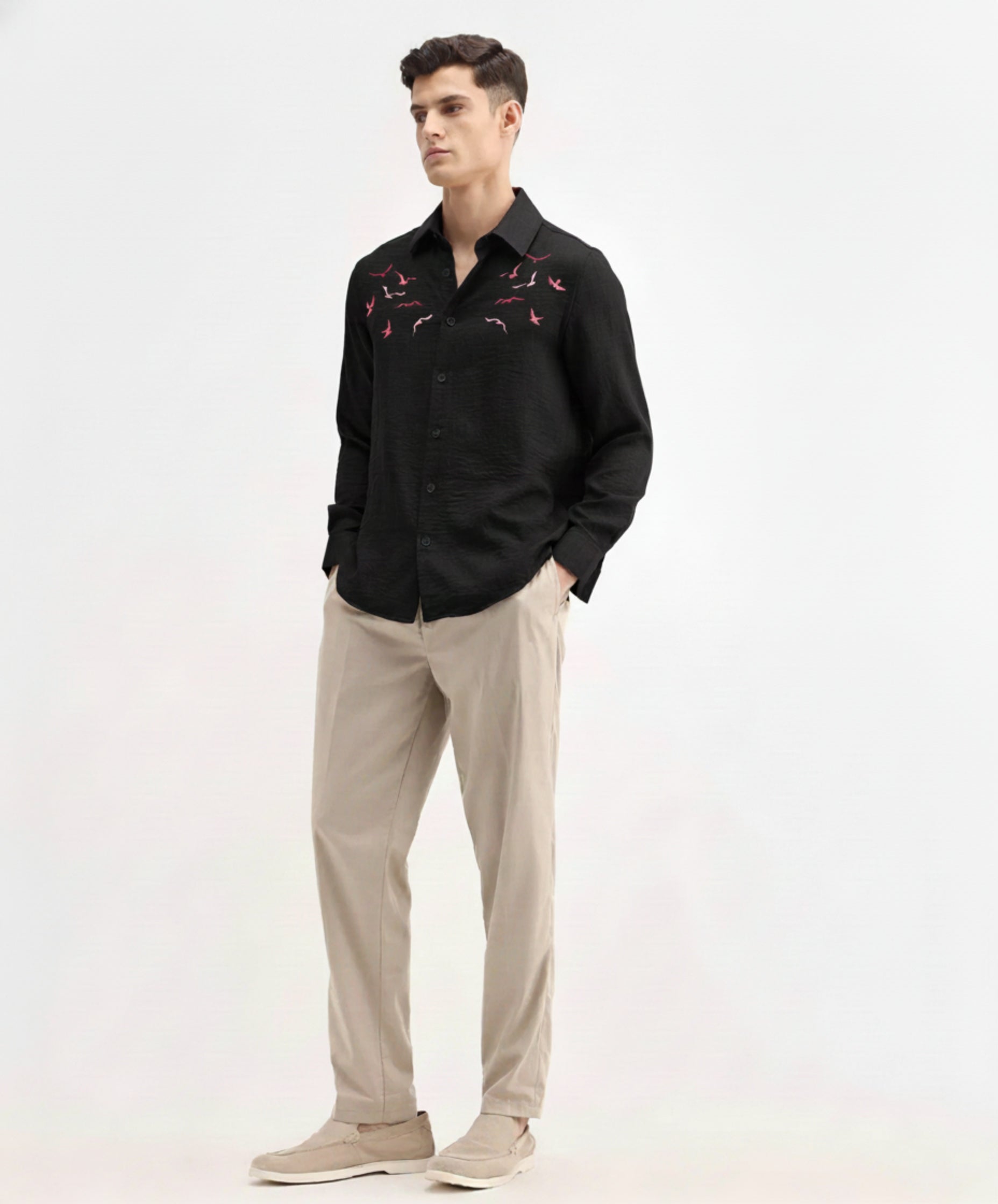 Men’s Seagull Embroidered Linen Shirt