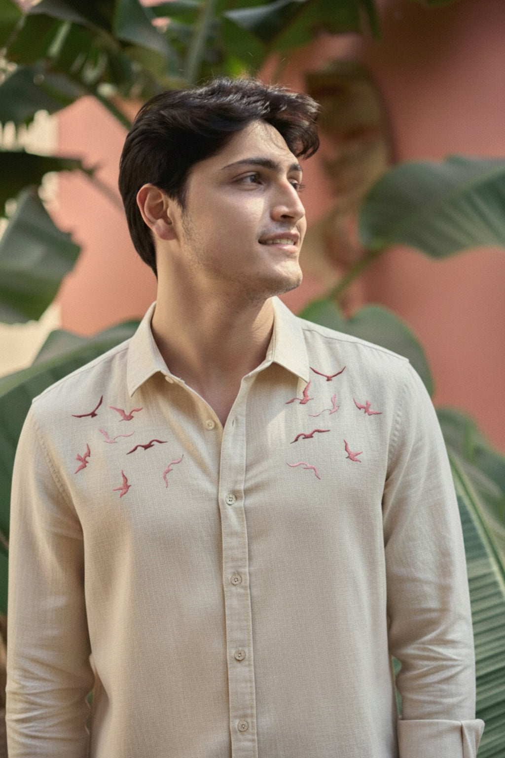 Men’s Seagull Embroidered Linen Shirt