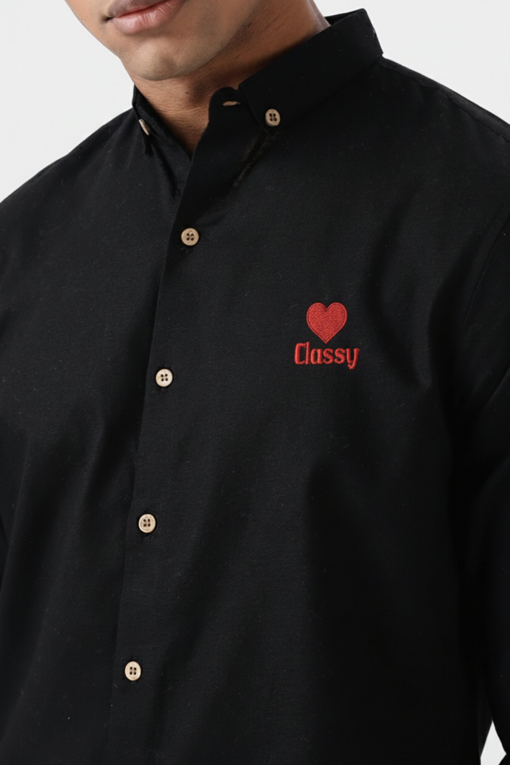 Men’s Classy Heart Embroidered Linen Shirt
