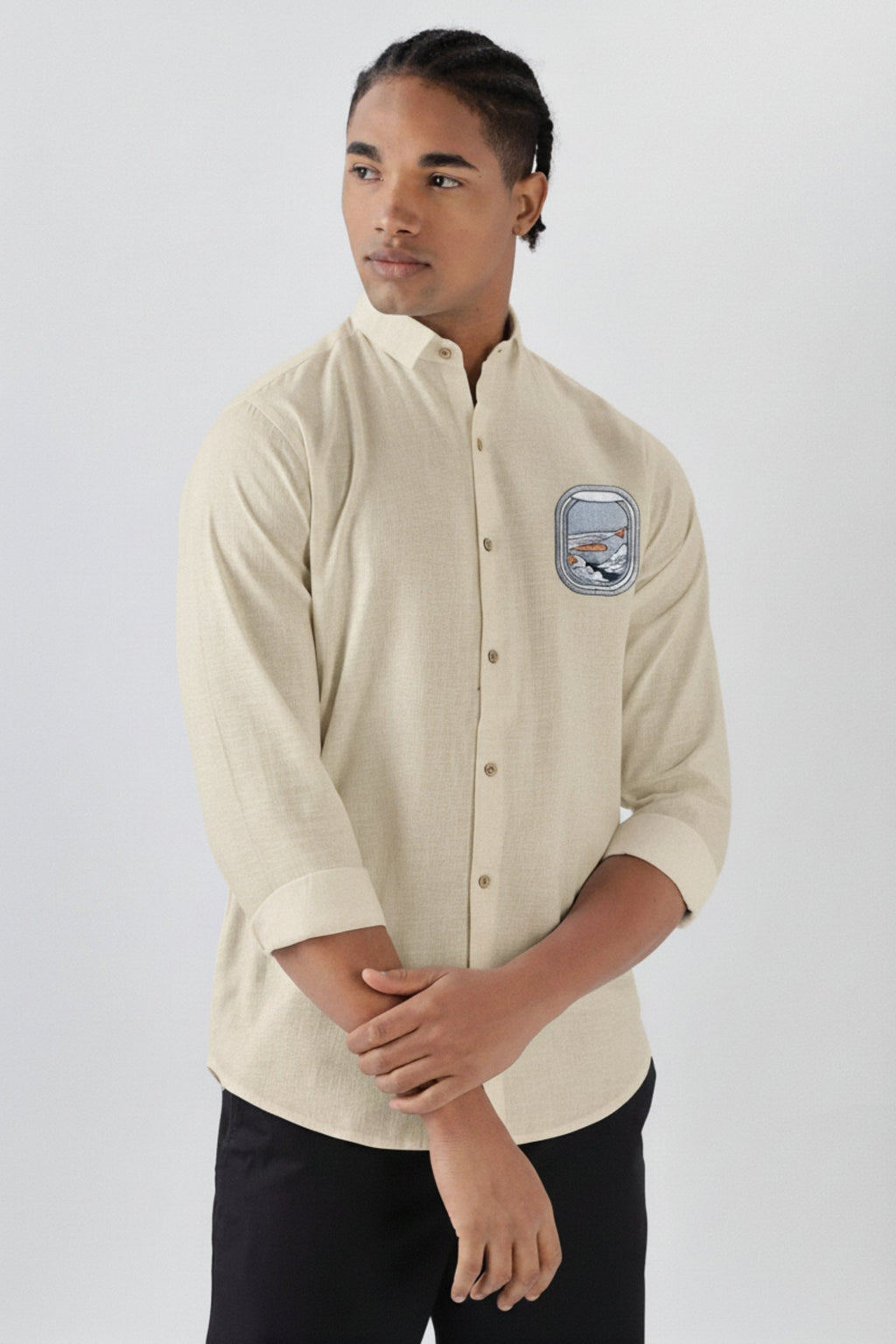 Men’s Flight Window Embroidered Linen Shirt