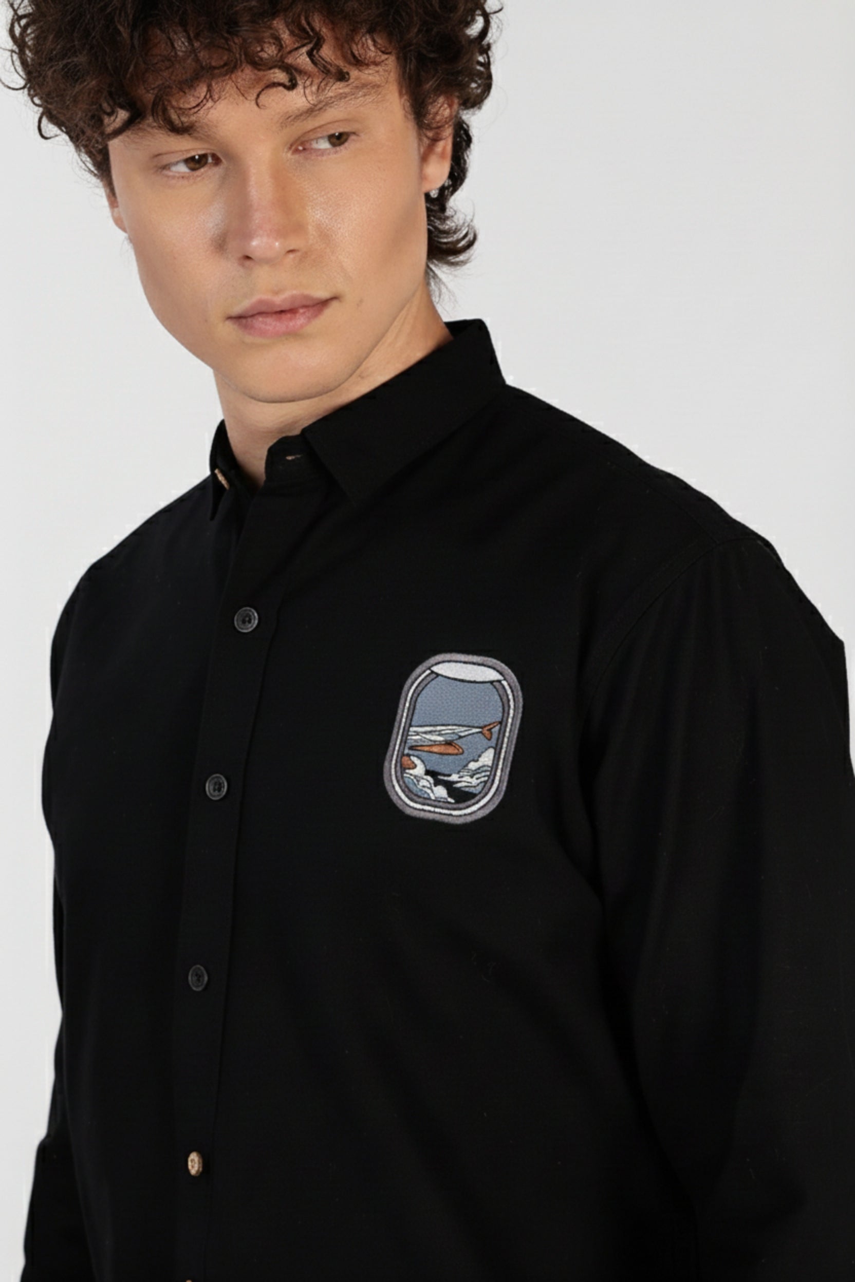 Men’s Flight Window Embroidered Linen Shirt