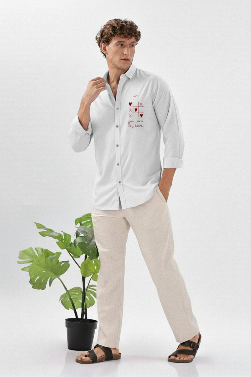 Men’s Heart TTT Embroidered Linen Shirt