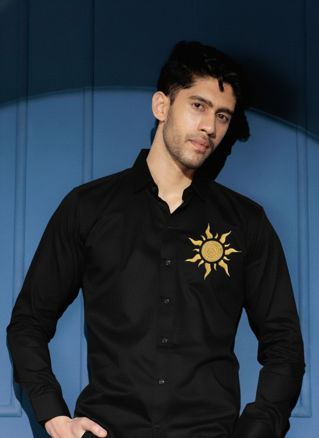 Men’s Golden Sun Embroidered Linen Shirt