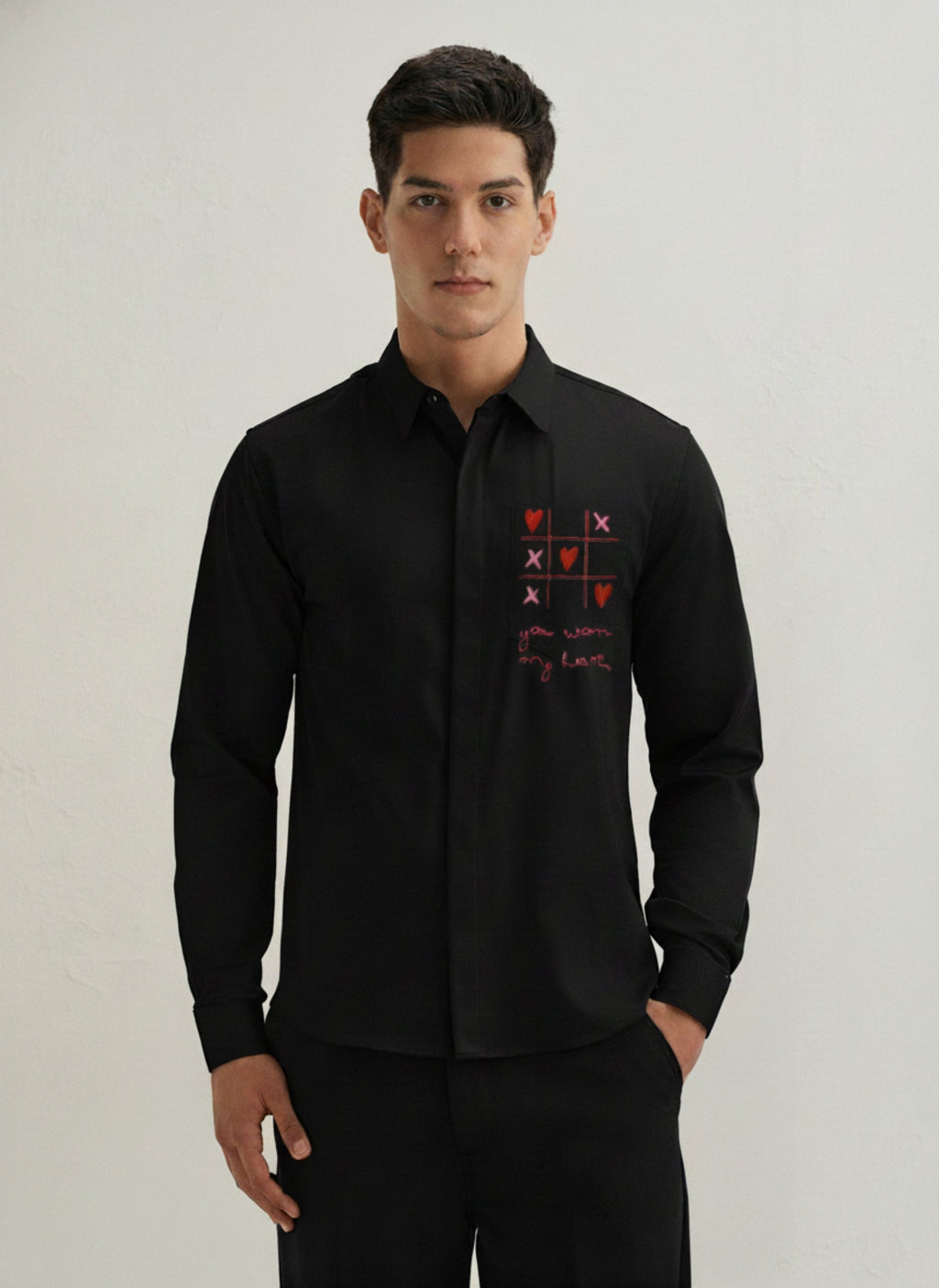 Men’s Heart TTT Embroidered Linen Shirt