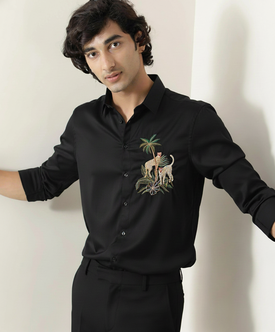 Men’s Cliff Tiger Embroidered Linen Shirt