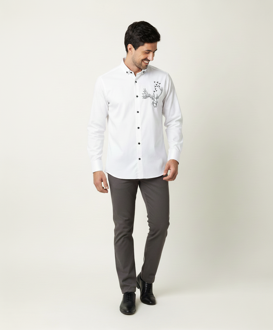 Men’s Black DEER Embroidered Linen Shirt