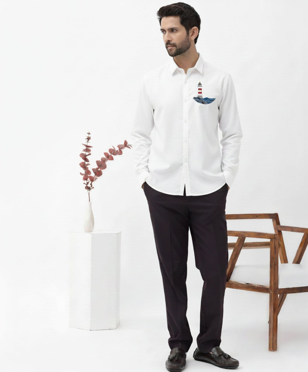 Men’s Light House Embroidered Linen Shirt
