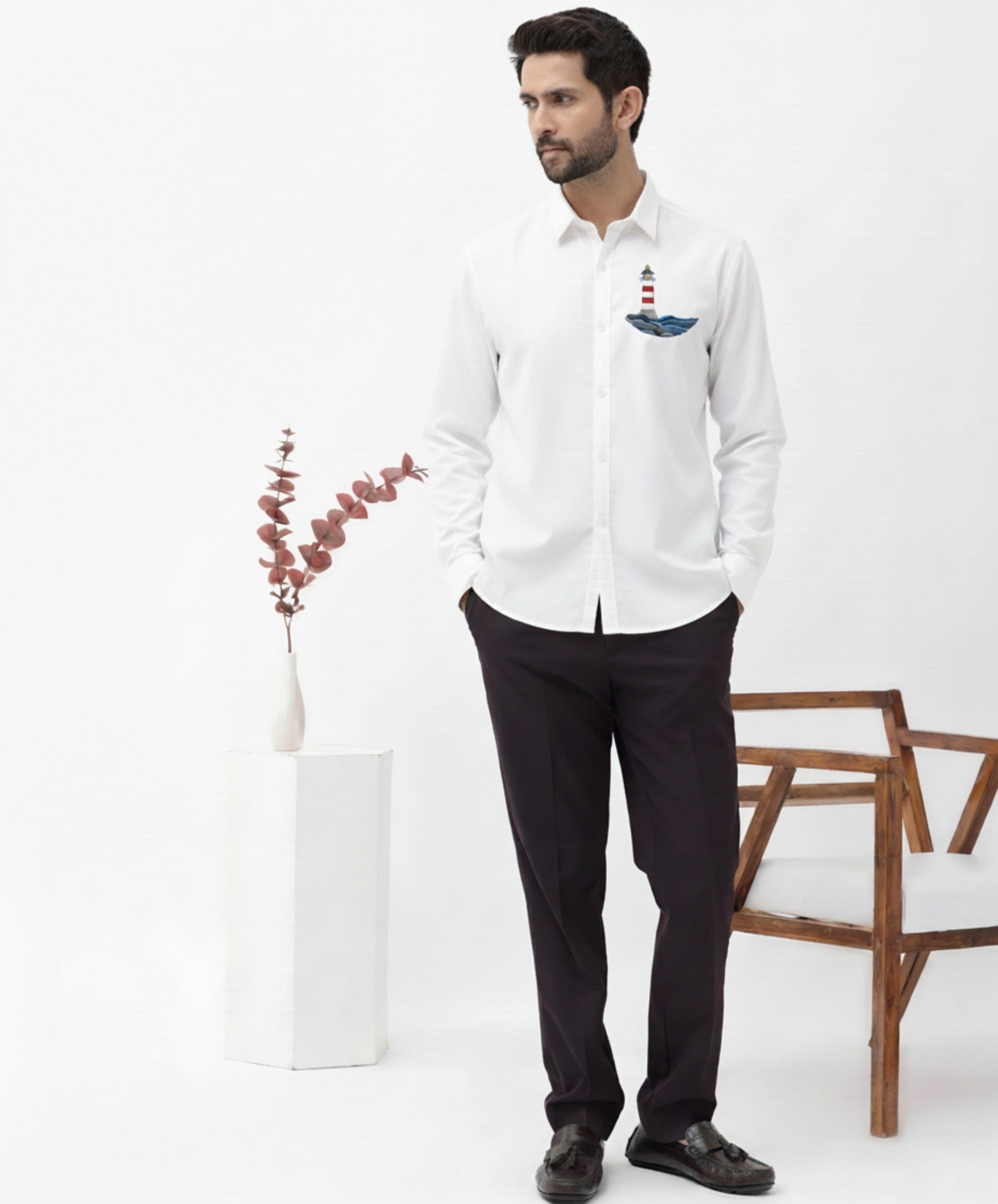 Men’s Light House Embroidered Linen Shirt