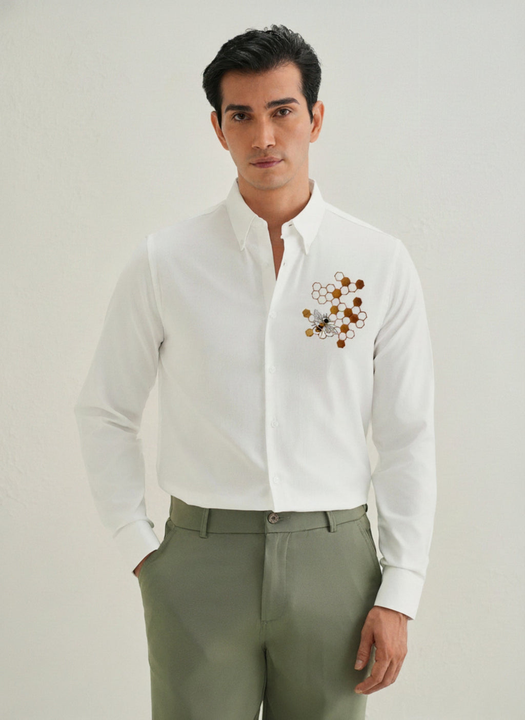 Men’s Honeycomb Embroidered Linen Shirt
