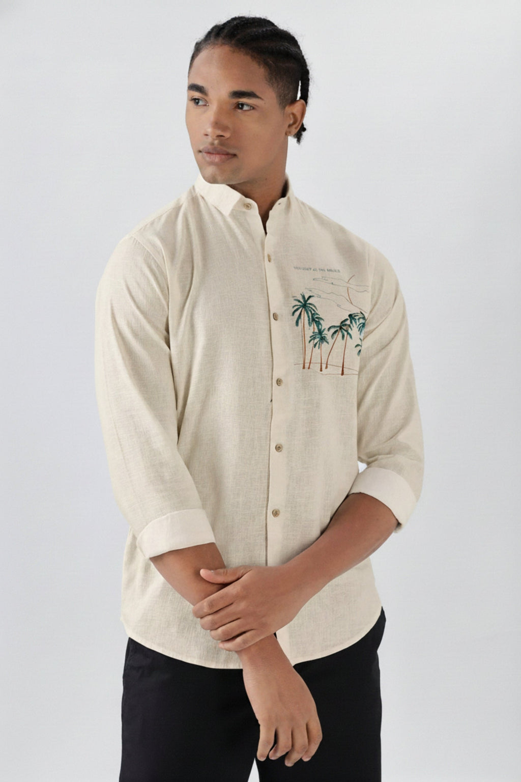 Men’s Landscape Embroidered Linen Shirt