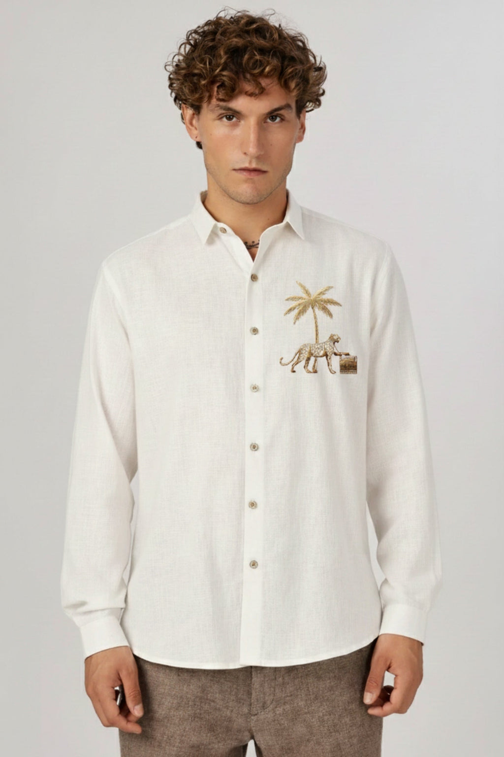 Men’s Gulf Tiger Embroidered Linen Shirt
