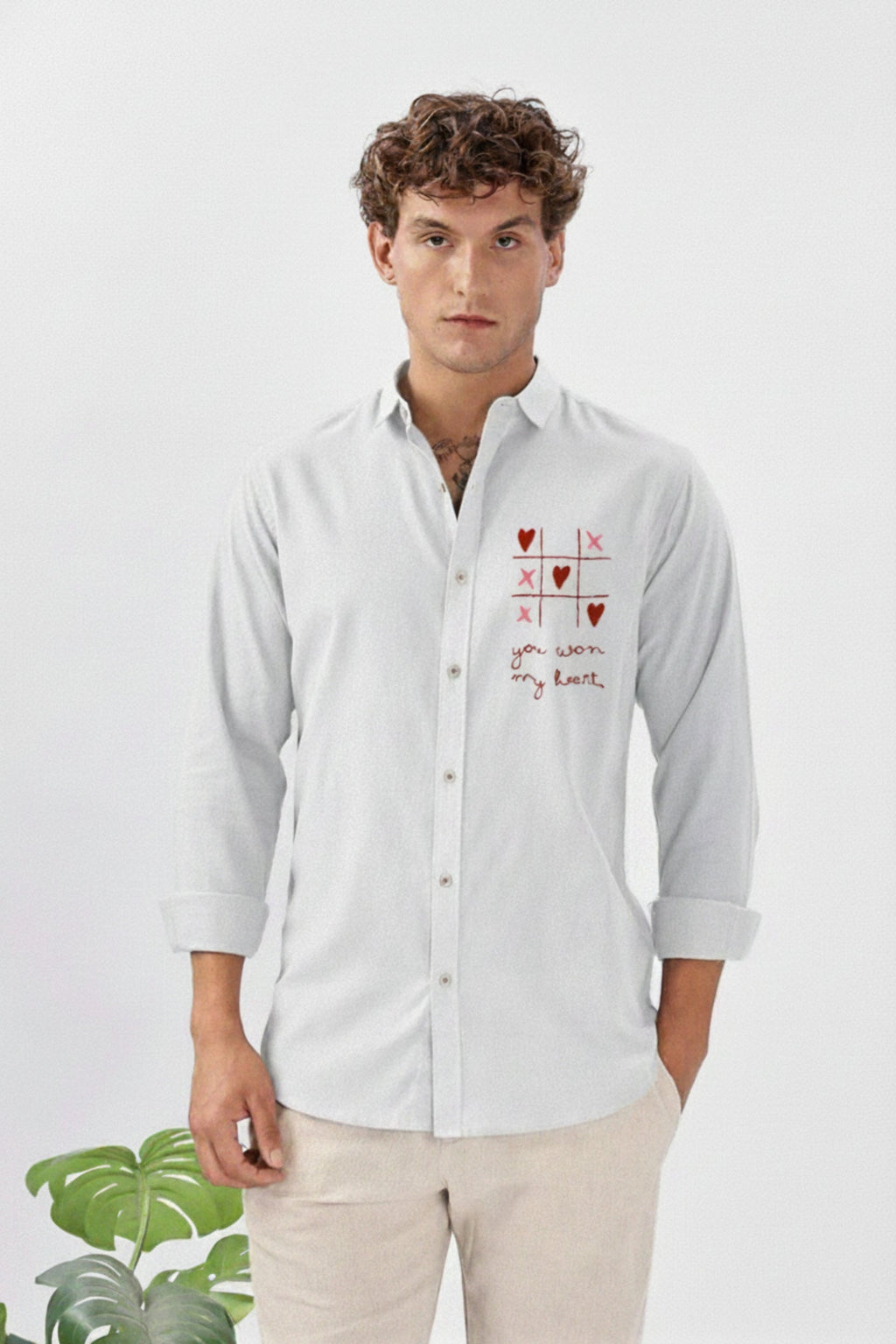 Men’s Heart TTT Embroidered Linen Shirt