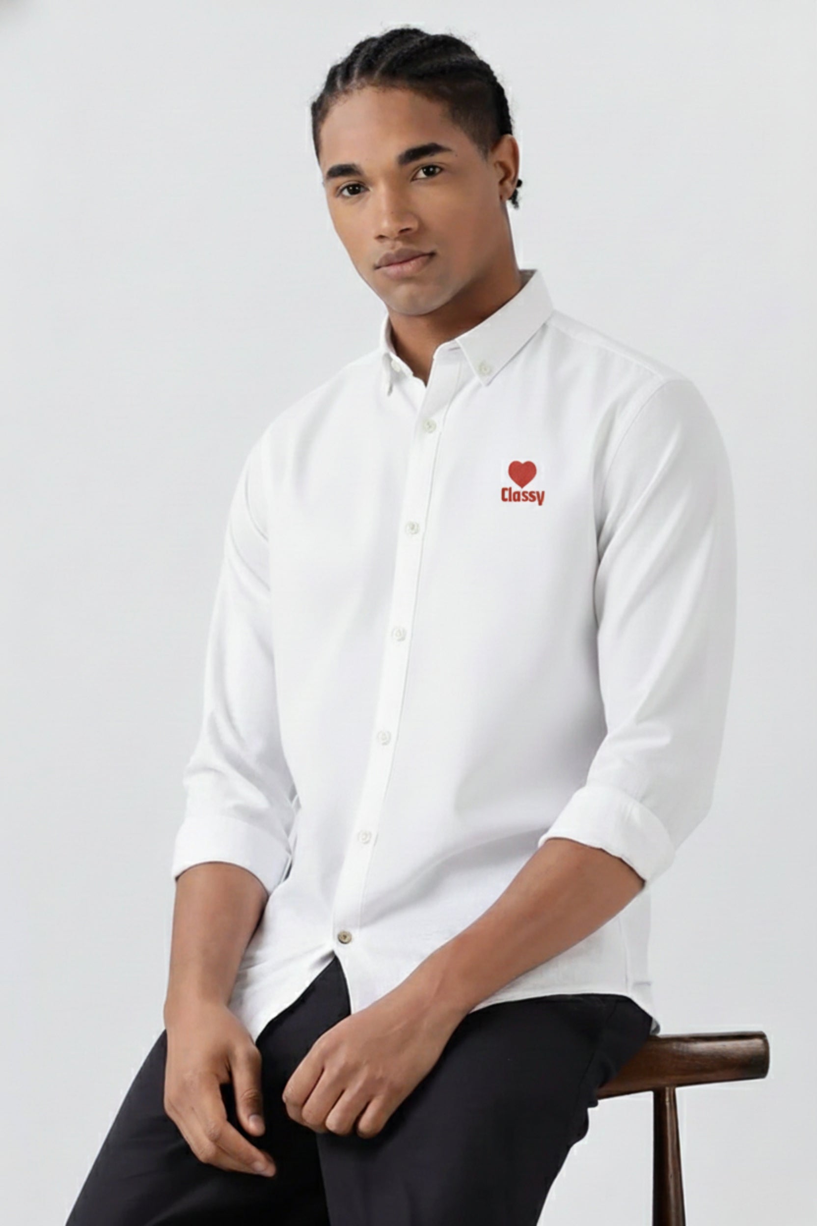 Men’s Classy Heart Embroidered Linen Shirt