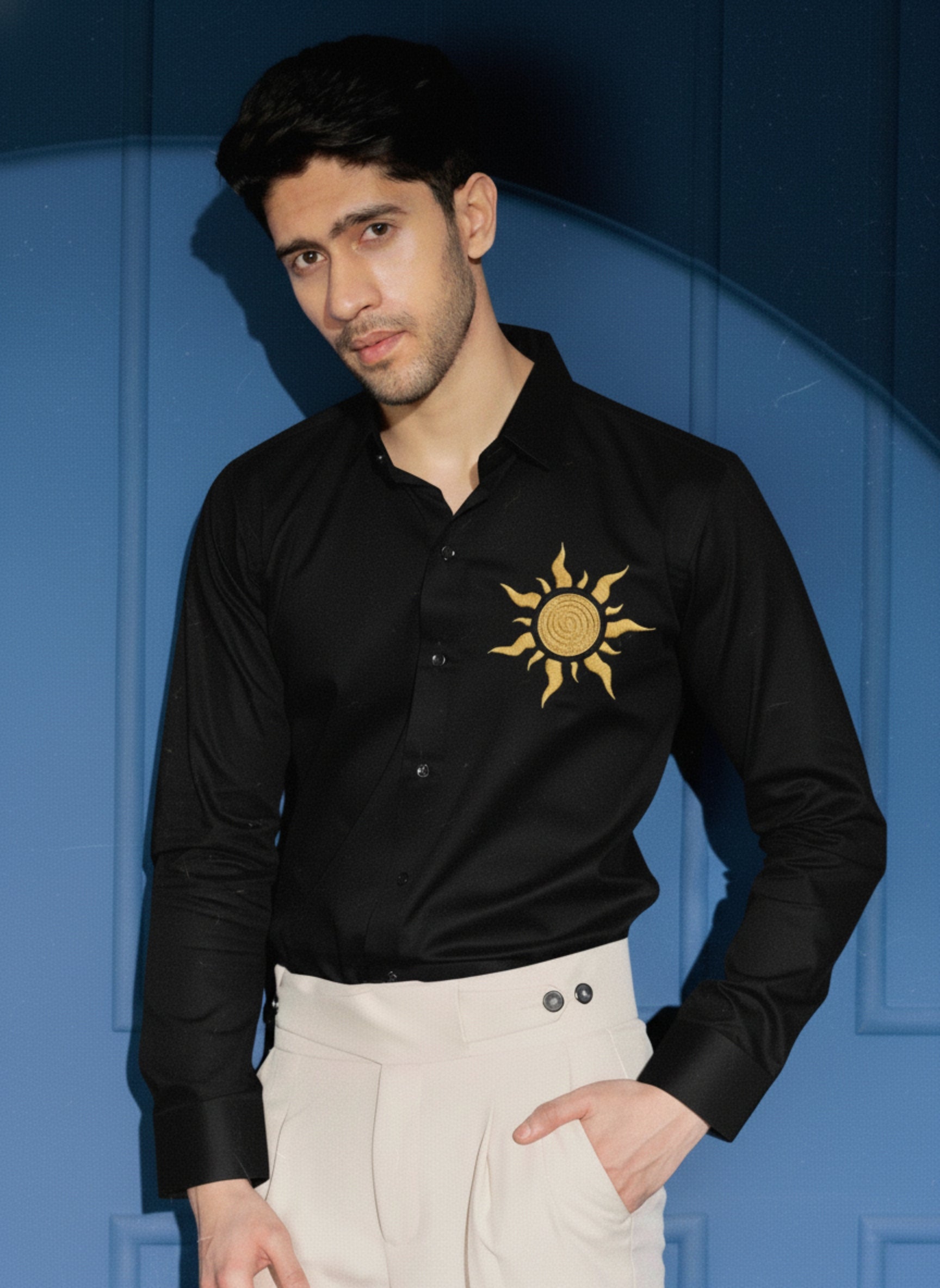 Men’s Golden Sun Embroidered Linen Shirt