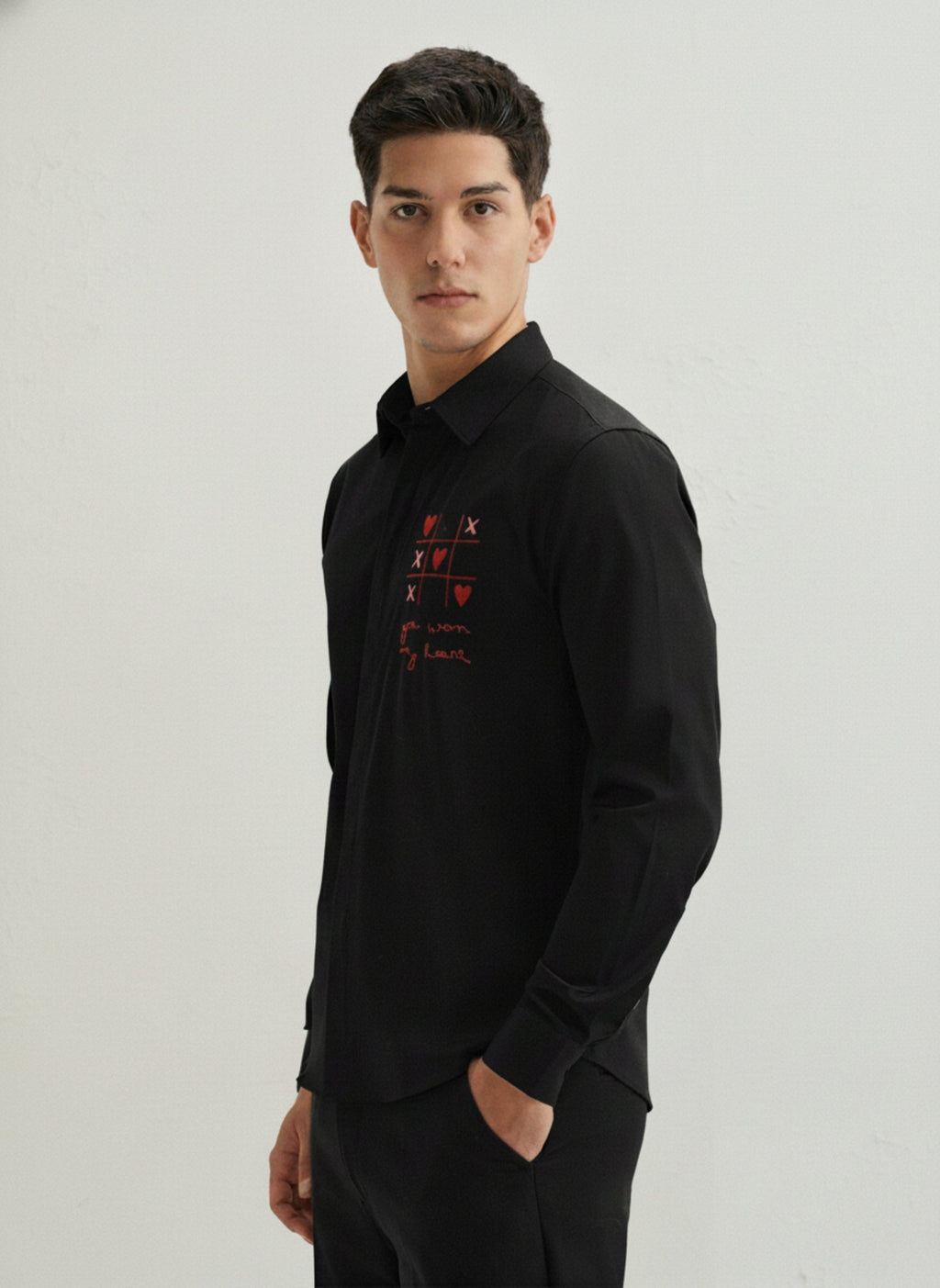 Men’s Heart TTT Embroidered Linen Shirt