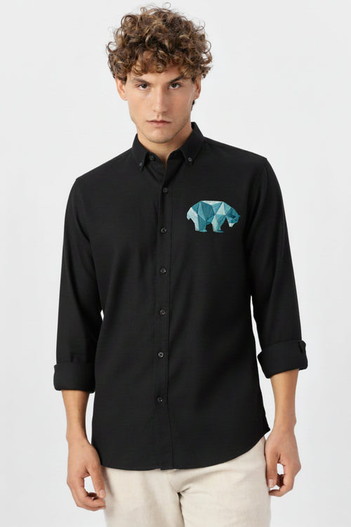 Men’s Bear Embroidered Linen Shirt