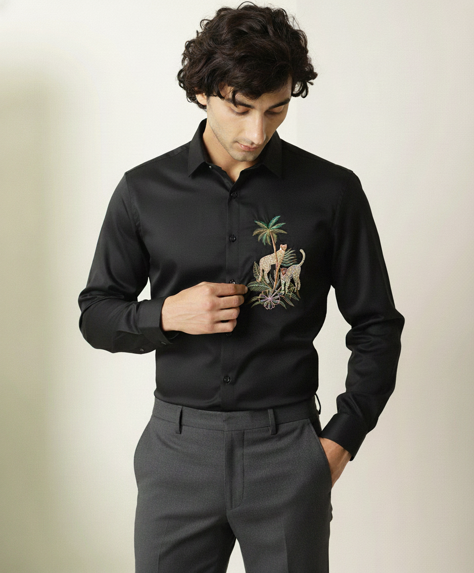 Men’s Cliff Tiger Embroidered Linen Shirt