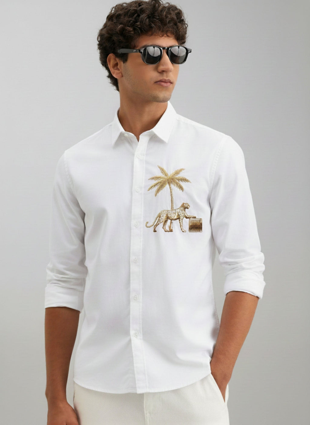 Men’s Gulf Tiger Embroidered Linen Shirt