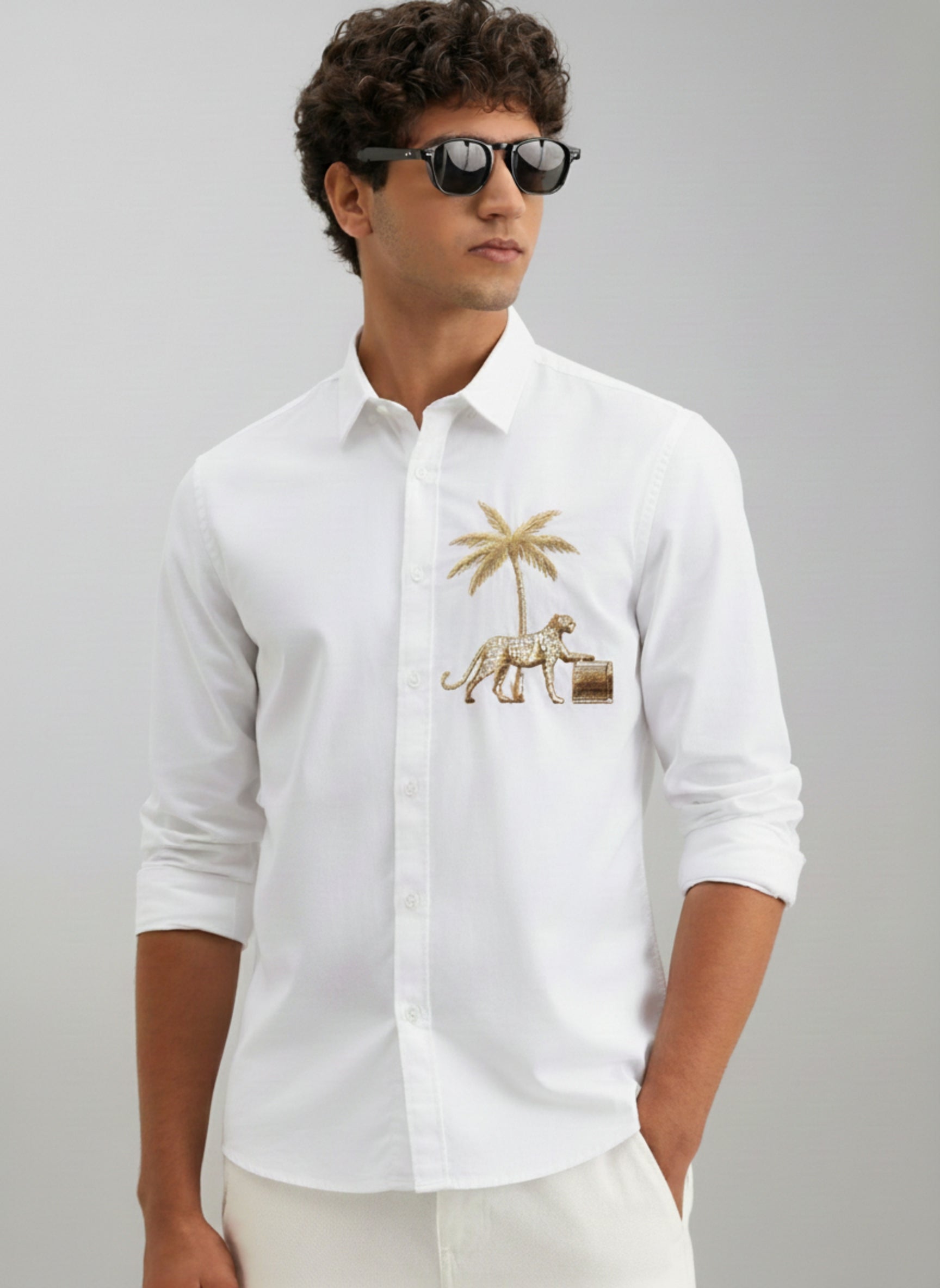 Men’s Gulf Tiger Embroidered Linen Shirt
