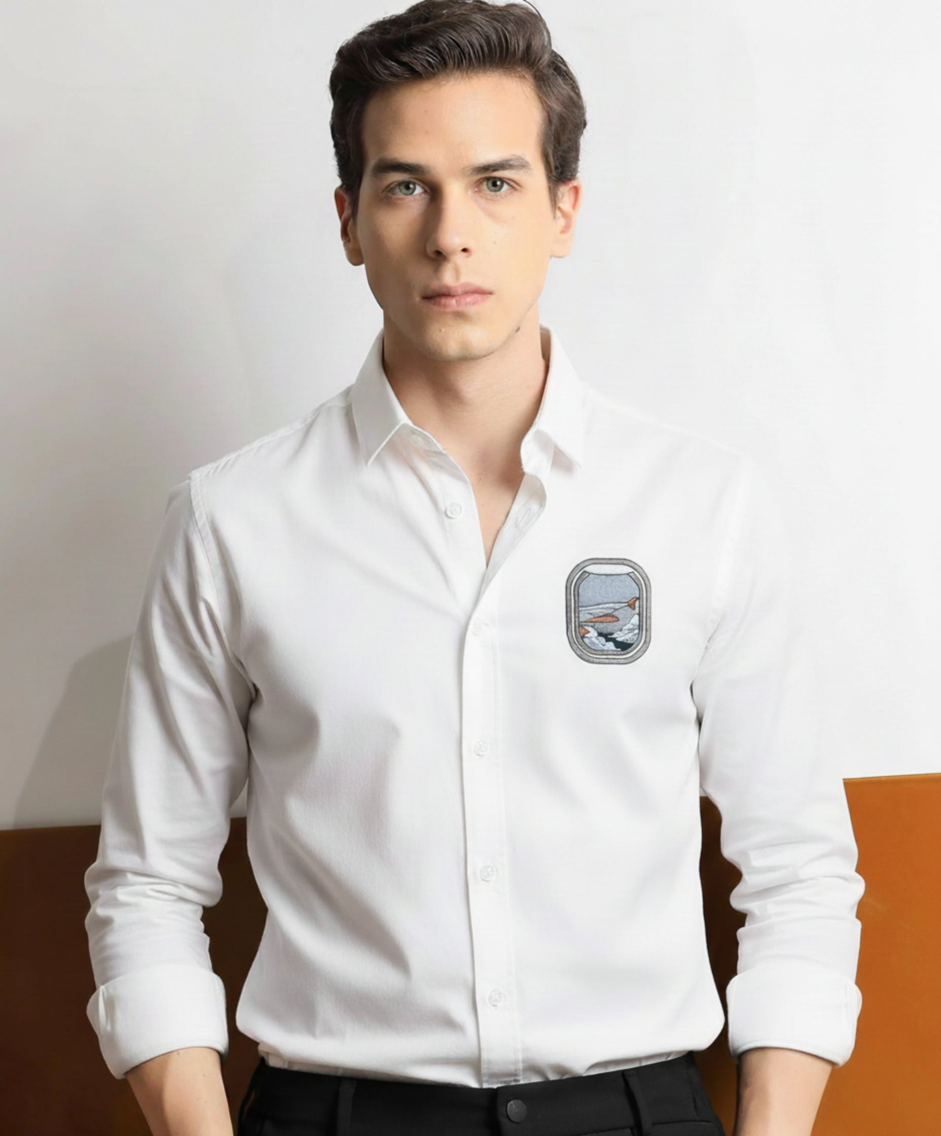 Men’s Flight Window Embroidered Linen Shirt