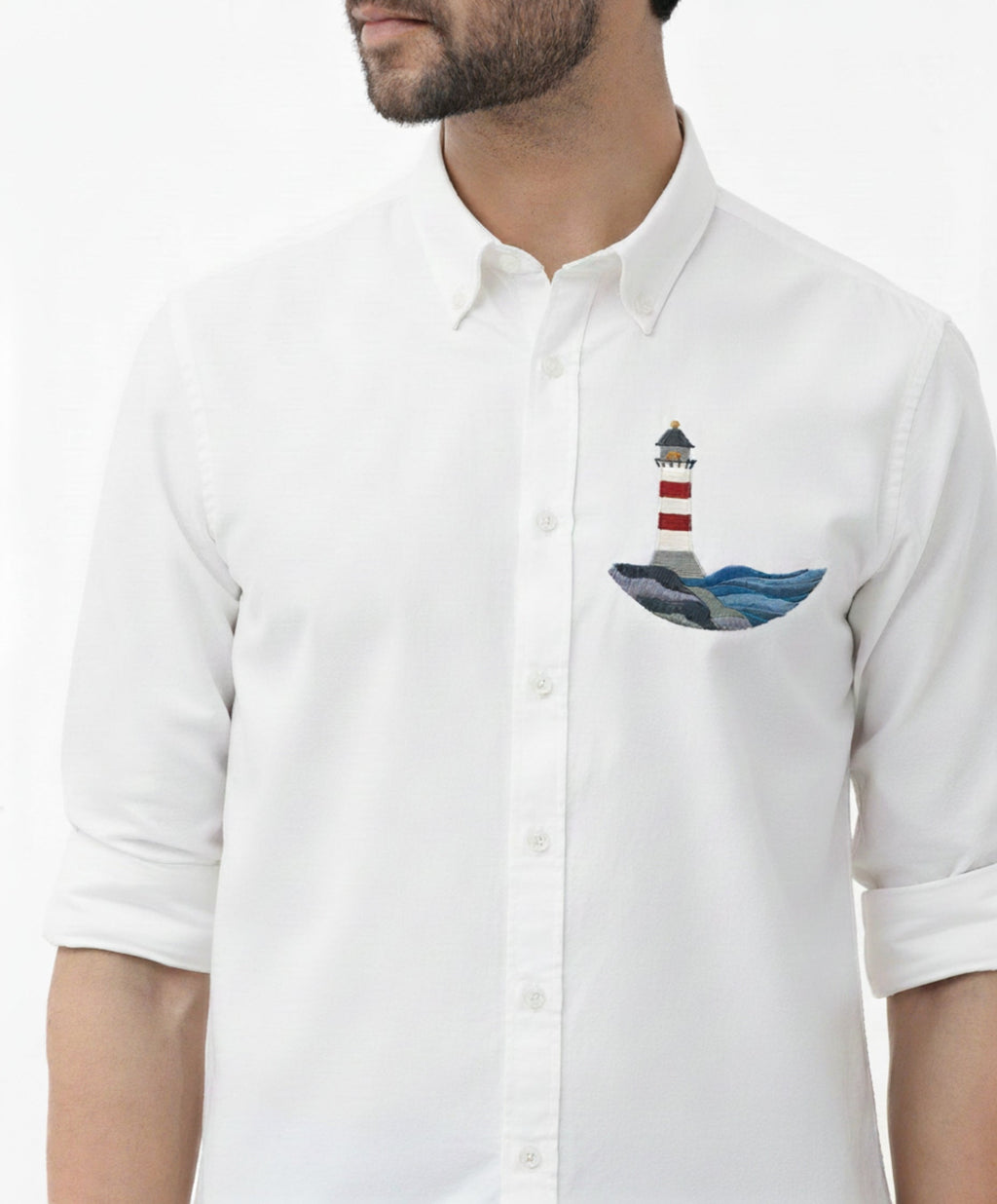 Men’s Light House Embroidered Linen Shirt