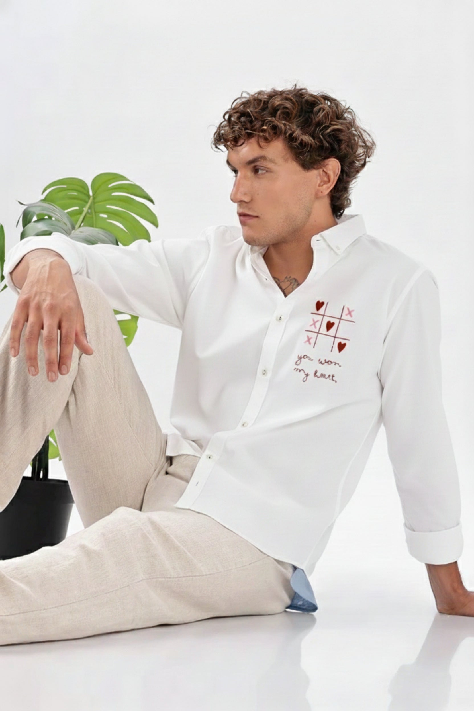 Men’s Heart TTT Embroidered Linen Shirt