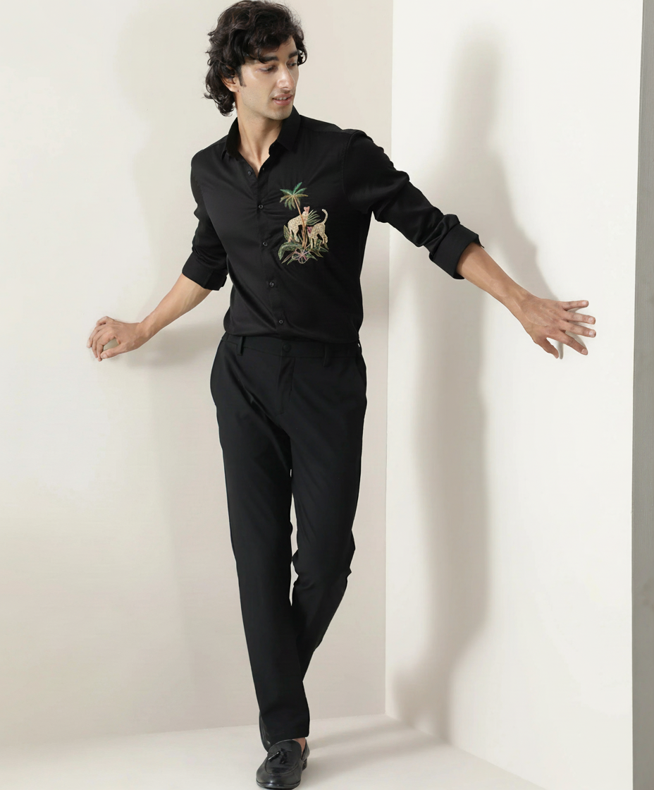 Men’s Cliff Tiger Embroidered Linen Shirt
