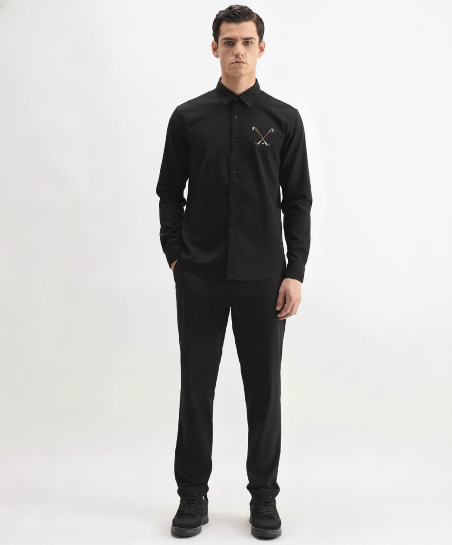 Men’s Cross Polo Embroidered Linen Shirt